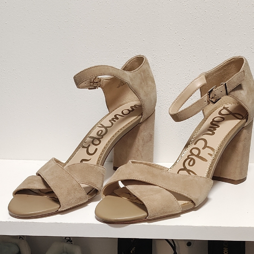 Sam Edelman Beige Suede Block Heel Sandals
